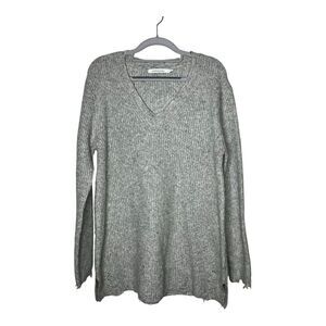 Stitches And Stripes Sweater Womens Medium Gray Knit Pullover V Neck Casual
